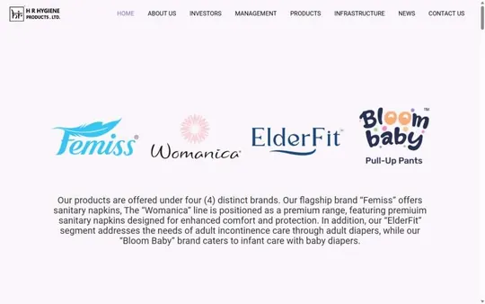 Homepage of H R Hygiene Products